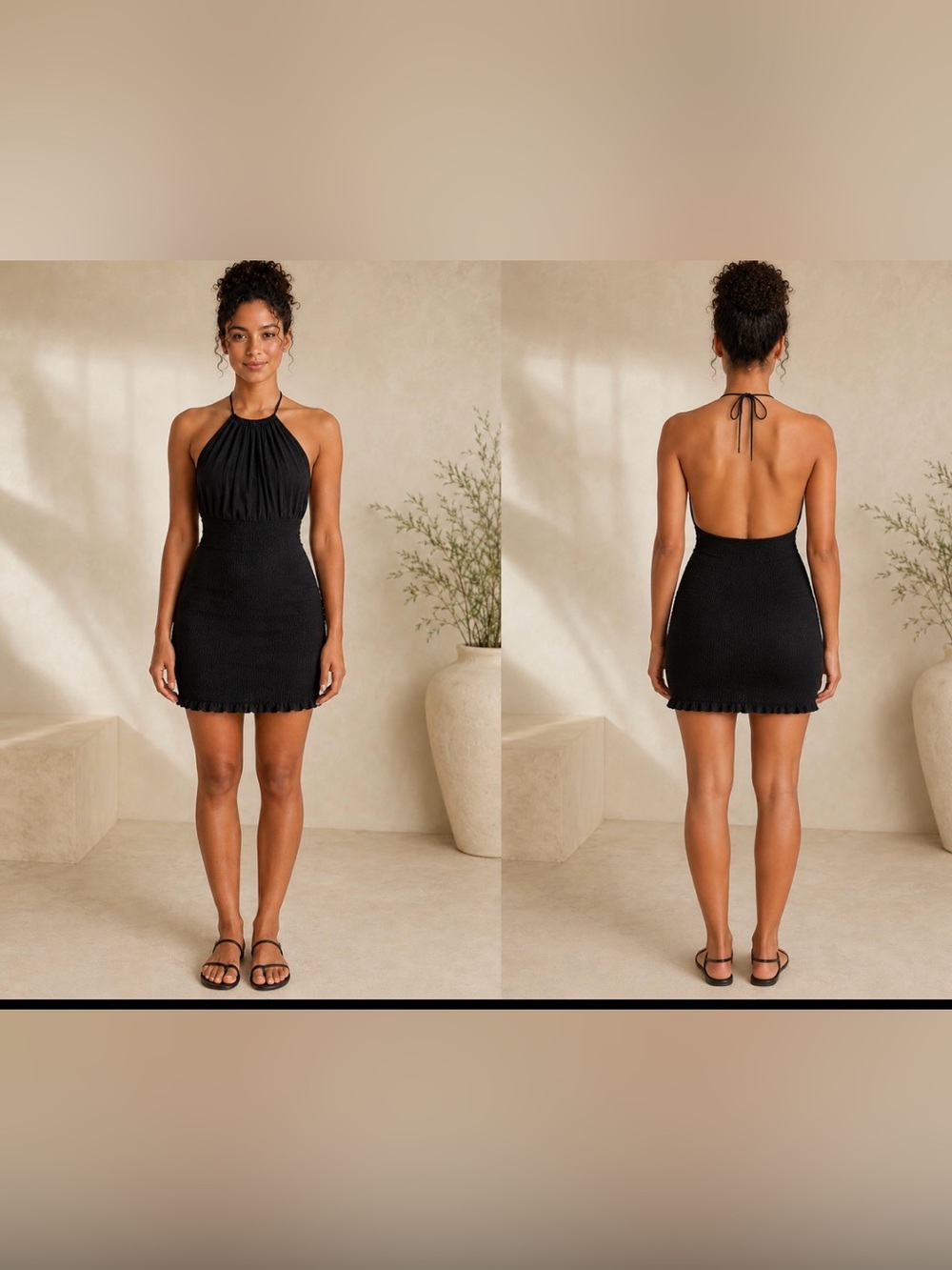 stradivarius Black Halter-Style Backless Mini Dress